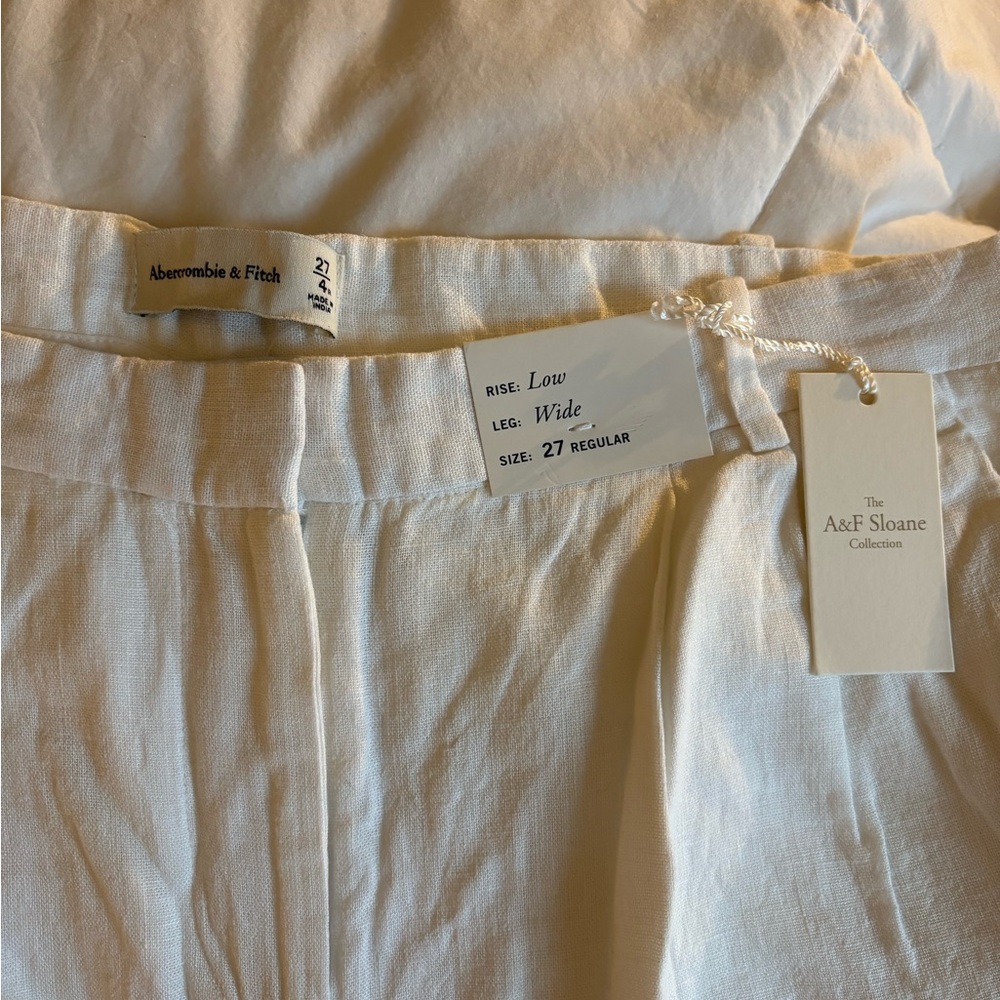 Abercrombie & Fitch White Linen Sloane Wide Leg Trousers